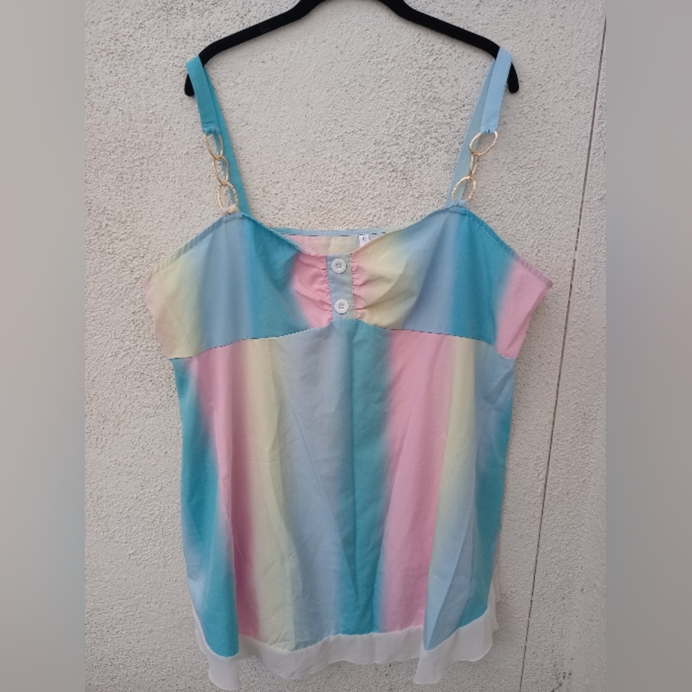 Rose Gal Pastel Rainbow Tank Top Tie Dye O-Ring Straps Summer Flowy Festival Fun